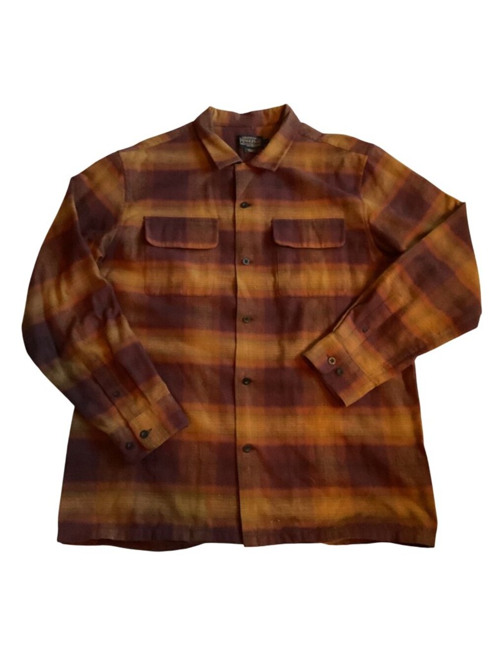 NWOT Pendleton Board Shirt Sz L Brown Orange Cotton Flap Pockets Loop Collar Men